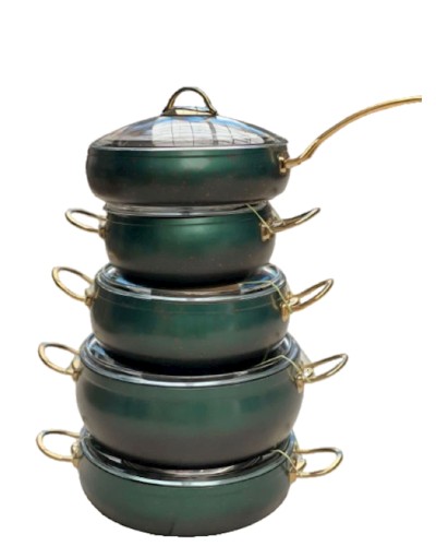 Qazan və tava dəsti PMT PP-MM-009, qranit, yaşıl, 10 parça