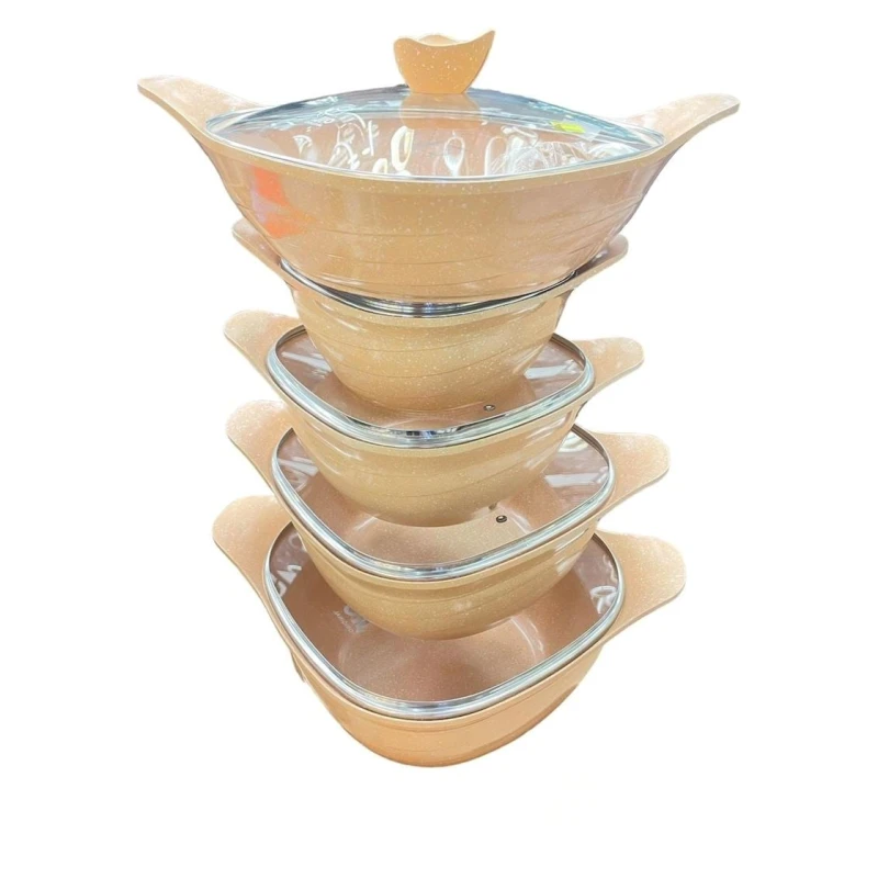 Набор кастрюль Jio ZTW-QZ35, 22/24/28/32 см, гранит/стекло, бежевый Набор кастрюль Jio ZTW-QZ35, 22/24/28/32 см, гранит/стекло, бежевый