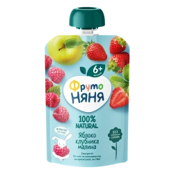Фруктово-ягодное пюре ФрутоНяня Яблоко, Клубника, Малина, 90 г