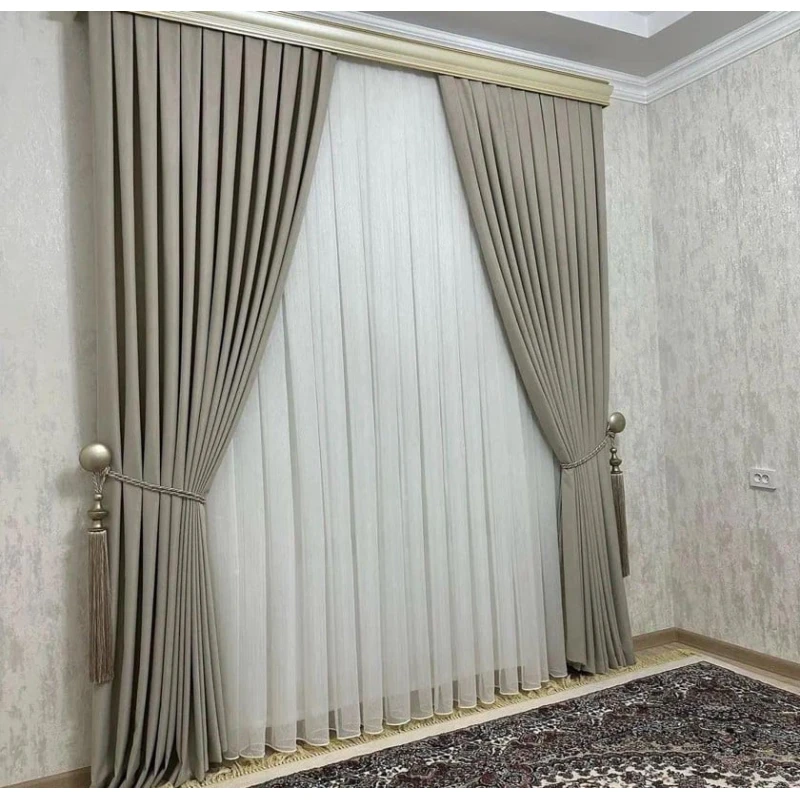 Шторы, нейлон/велюр/полиэстер, серые, 300x300 см Шторы, нейлон/велюр/полиэстер, серые, 300x300 см