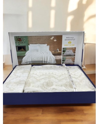 Örtük və yastıq üzü dəsti First Home Collection Orkide/Elisa, örtük 240x260 sm, yastıq üzü 50x70 sm 2 ədəd, ikinəfərlik, şönil, güpür işləməli, müxtəlif rənglər - TP-TK-189