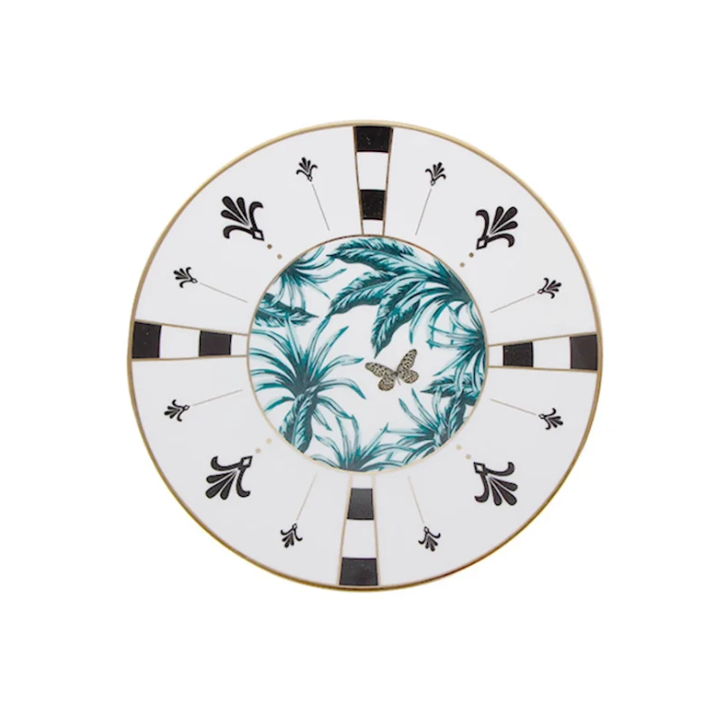 Набор столовой посуды Porland Palms 04ALM005910, 60 предметов, 12 персон, фарфор, белый/черный