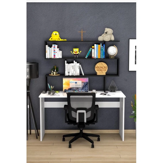 Письменный стол ev_12116113, ламинат, белый/черный, 120x35x167 см