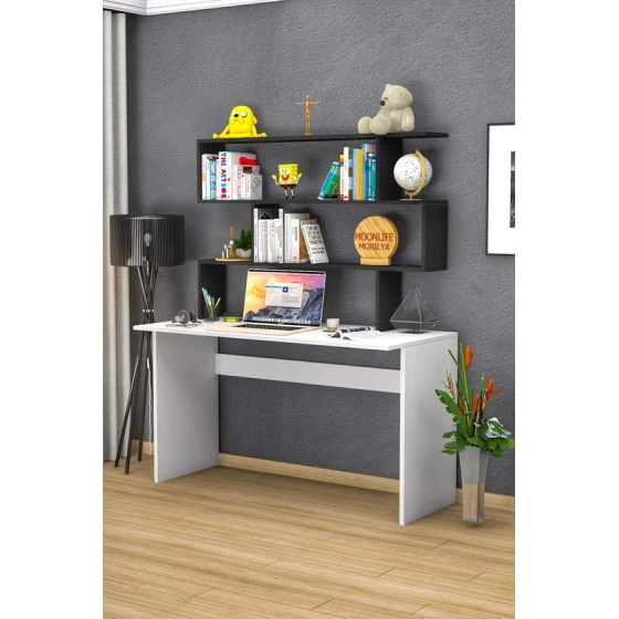 Письменный стол ev_12116113, ламинат, белый/черный, 120x35x167 см