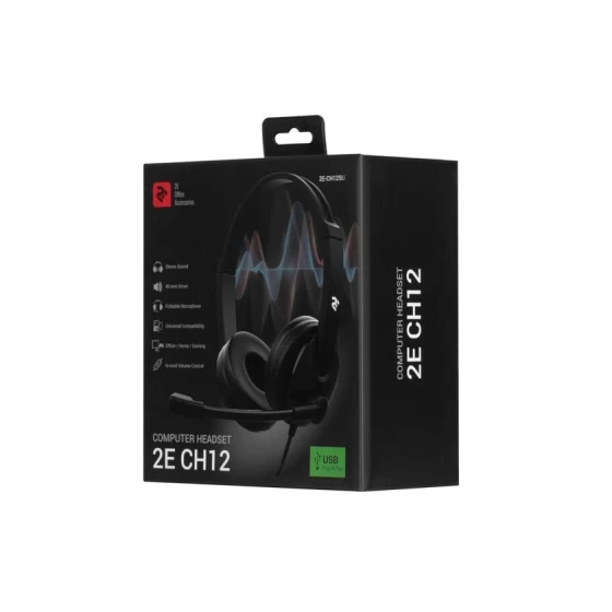 Наушники-гарнитура 2E PC headset stereo On-ear CH12 USB, omni-mic, 2m, black Наушники-гарнитура 2E PC headset stereo On-ear CH12 USB, omni-mic, 2m, black