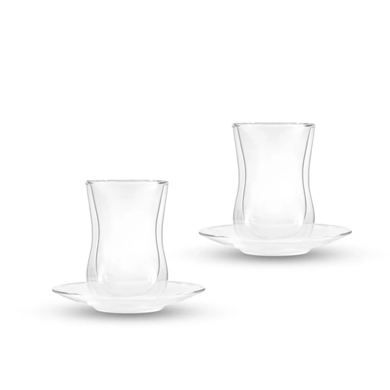 Набор стаканов Gipfel 7177, 2 стакана с блюдцами, 429 г, стекло, прозрачный,
