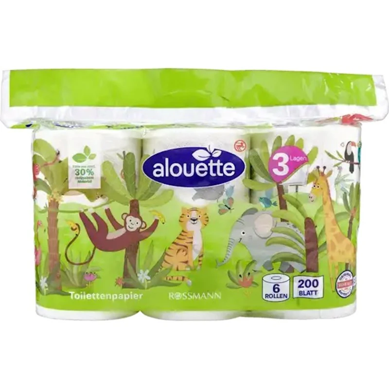 Туалетная бумага для детей Alouette 3-х слойная, 6 рулонов, белая