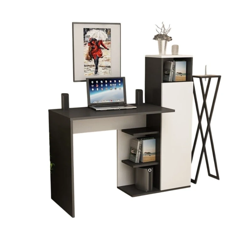 Письменный стол Ev Plus 12115878, ЛДСП, антрацит/белый, 120x120x44 см