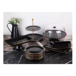 Набор сервировочных тарелок Servis_13, 13 предметов, керамика, черный/золотистый Набор сервировочных тарелок Servis_13, 13 предметов, керамика, черный/золотистый