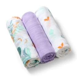 Набор пеленок Babyono Muslin 397/08, хлопок/бамбук, фиолетовый/белый, 0–6 мес, унисекс, 70x70 см, 3 шт