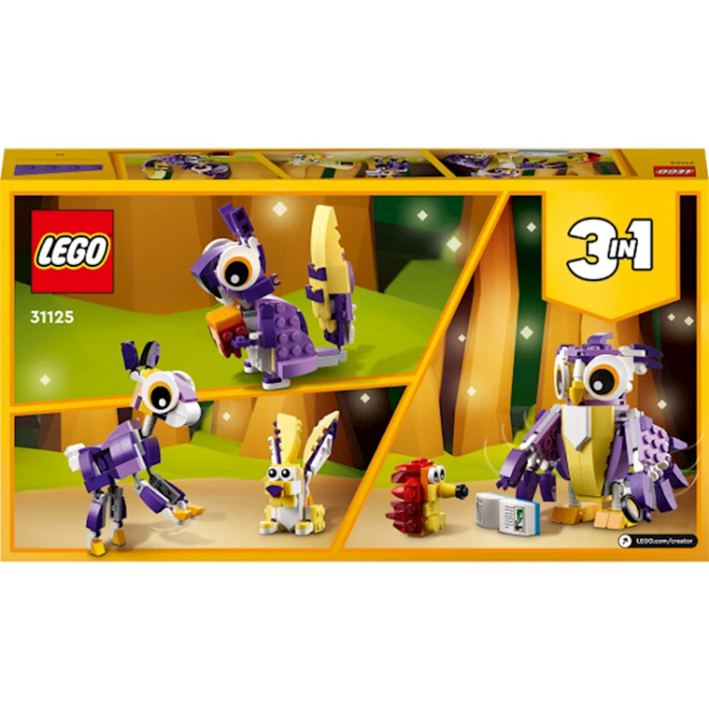 Konstruktor LEGO Creator 3 v 1 Fantastik meşə canlıları 31125, 7+ yaş, 175 hissə