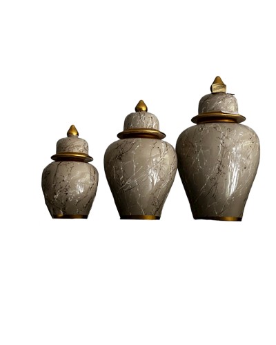 Dekorativ banka dəsti Bianco CO37, 3 əd, keramika, boz/mərmər, 24x13 sm, 31x17 sm, 39x21 sm