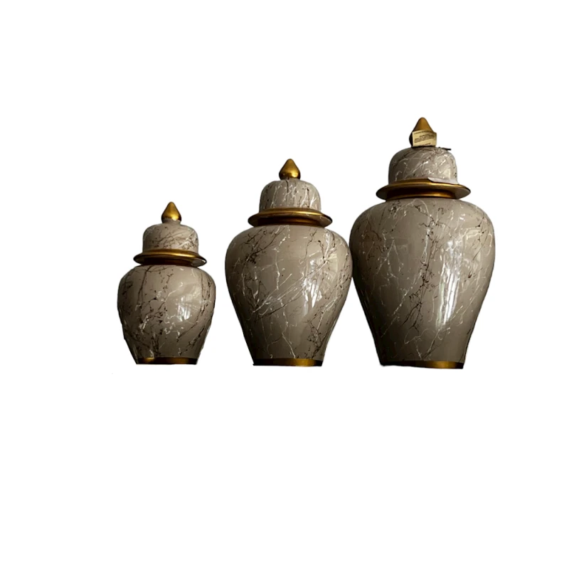 Набор декоративных банок Bianco CO37, 3 шт, керамика, серый/мраморный, 24x13 см, 31x17 см, 39x21 см