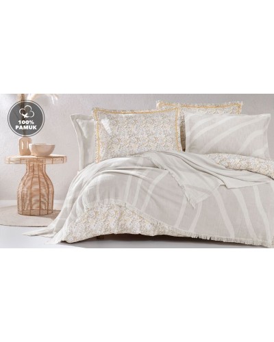 Yataq dəsti Yataş Lenzy, örtük-şal 230x240 sm, yorğan üzü 200x220 sm, mələfə 240x260 sm, yastıq üzü 50x70 sm 4 əd, avro, pambıq, Bej