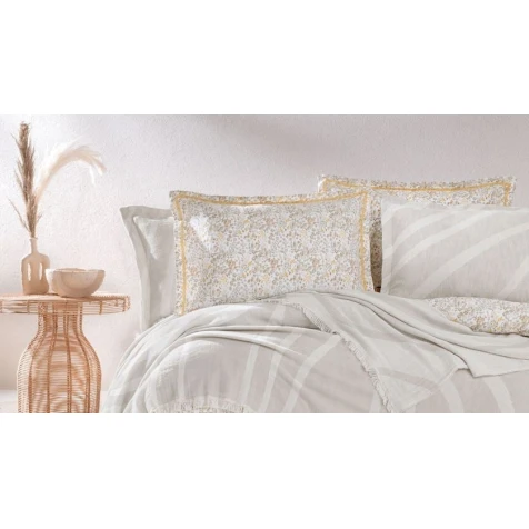 Комплект постельного белья Yataş Lenzy, плед-покрывало 230x240 см, пододеяльник 200x220 см, простыня 240x260 см, наволочки 50x70 см 4 шт, евро, хлопок, Bej Комплект постельного белья Yataş Lenzy, плед-покрывало 230x240 см, пододеяльник 200x220 см, простыня 240x260 см, наволочки 50x70 см 4 шт, евро, хлопок, Bej