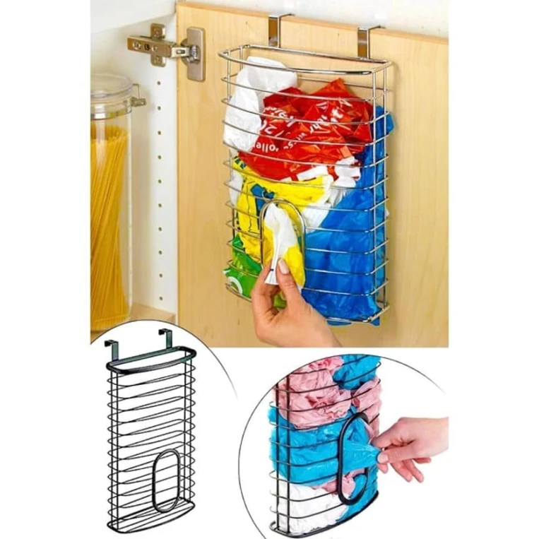 Органайзер подвесной для пластиковых пакетов, металл, серебристый, 6x21x37.5 см
