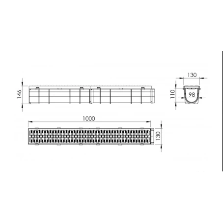 Дренажный канал LuxWares, 130x145x1000 мм, пластик Дренажный канал LuxWares, 130x145x1000 мм, пластик