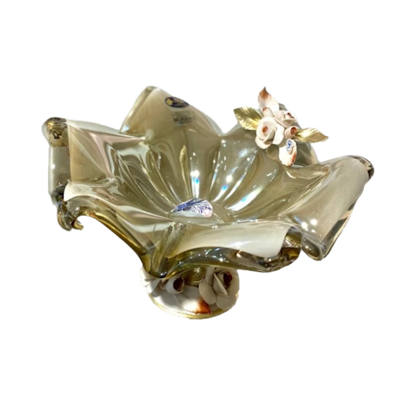 Конфетница Murano 15х13 см, стекло, бежевый/золотой Конфетница Murano 15х13 см, стекло, бежевый/золотой