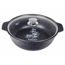 Сковородка-жаровня Kukmara Мраморная jmt32a, с крышкой, алюминий, черная, 26 см, 3 л