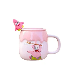 Чашка PS-1303, Patrick Star, керамика, 470 мл, с ложкой, розовая