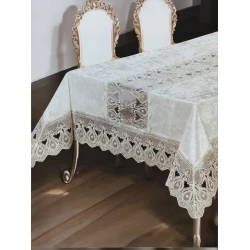 Скатерть Narlı NRl-00109, велюр, белая, 160x300 см