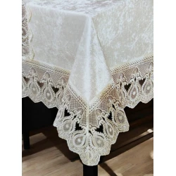 Скатерть Narlı NRl-00109, велюр, белая, 160x300 см