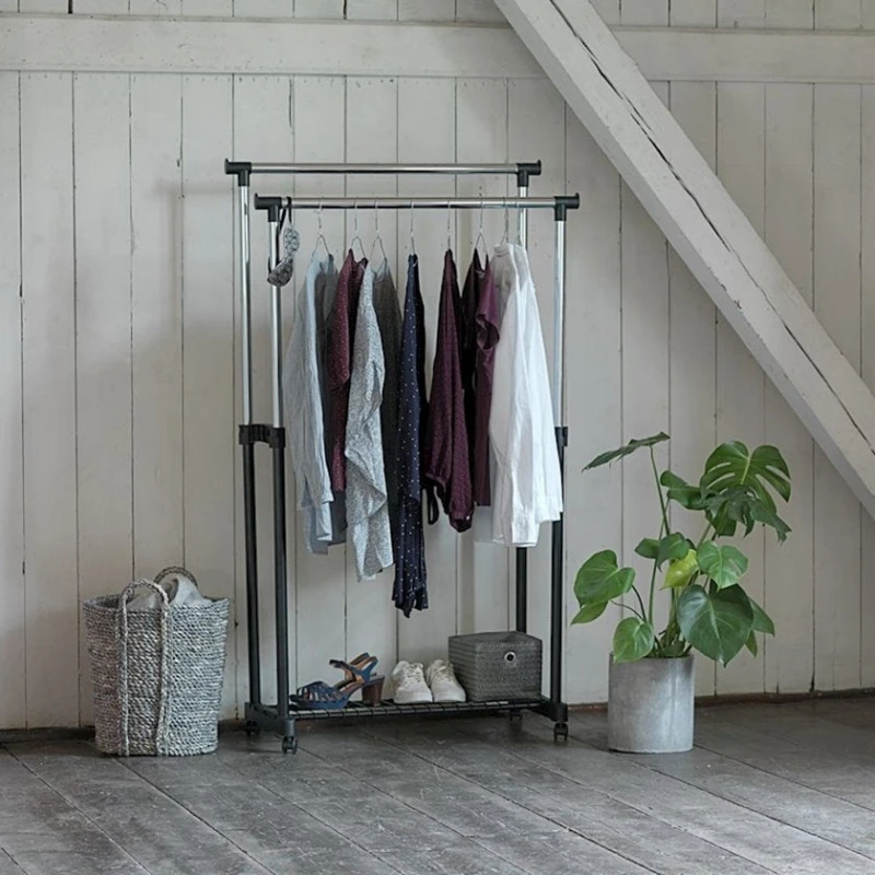 Передвижная вешалка для одежды JYSK Gudme, 83x43x168 см, полипропилен/сталь, черный/серебристый Передвижная вешалка для одежды JYSK Gudme, 83x43x168 см, полипропилен/сталь, черный/серебристый