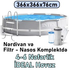 Hovuz Intex 6503TX26712N, karkas, həcm 6503 l, boz, dairə, 366x366x76 sm - 6503TX26712N