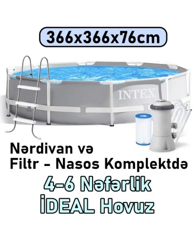 Hovuz Intex 6503TX26712N, karkas, həcm 6503 l, boz, dairə, 366x366x76 sm - 6503TX26712N