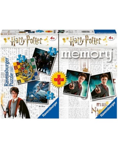 Başsındıran ilə pazllar dəsti Ravensburger Memory + Puzzle Harry Potter, 25/36/49 hissə