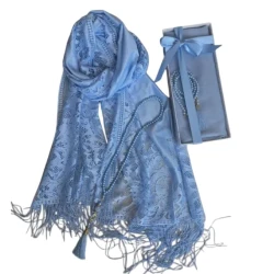 Hədiyyə dəsti Mercan Hekime_20012 (şərf 165x65 см pambıq 100 % + təsbeh), mavi