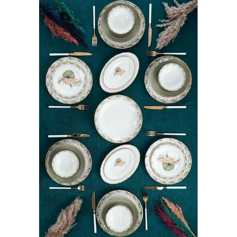 Сервиз обеденный Acar Arizona, 29 предметов, 6 персон, керамика, зеленый/белый Сервиз обеденный Acar Arizona, 29 предметов, 6 персон, керамика, зеленый/белый