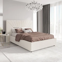 Двуспальная кровать Art_ikili_yataq 85, ламинат/текстиль, бежевая, 120x180х200 см