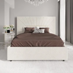 Двуспальная кровать Art_ikili_yataq 85, ламинат/текстиль, бежевая, 120x180х200 см