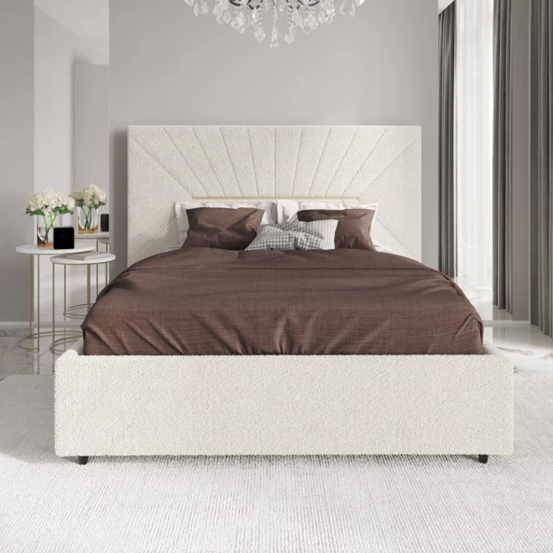 Двуспальная кровать Art_ikili_yataq 85, ламинат/текстиль, бежевая, 120x180х200 см