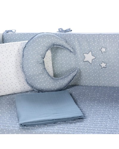 Uşaq yataq dəsti Funna baby Stars, 7 hissə, yorğan üzü 90x120 sm, iç yorğan 90x120 sm, baş üçün qoruma 40x60 sm, yan qoruma 40x120 sm - 2 əd, mələfə, yastıq üzü 35x45 sm, pambıq, boz