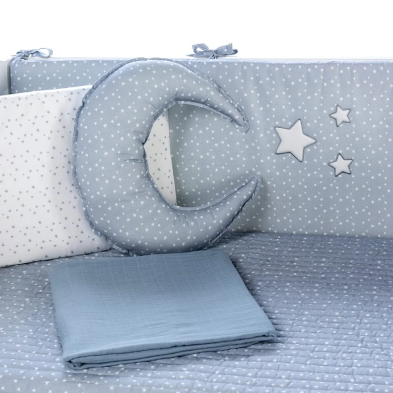 Комплект детского постельного белья Funna baby Stars, 7 предметов, пододеяльник 90x120 см, внутреннее одеяло 90x120 см, защита головы 40x60 см, боковая защита 40x120 см - 2 шт, простыня, наволочка 35x45 см, хлопок, серый