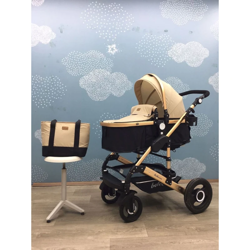 Детская коляска Belecoo A153, черная/бежевая