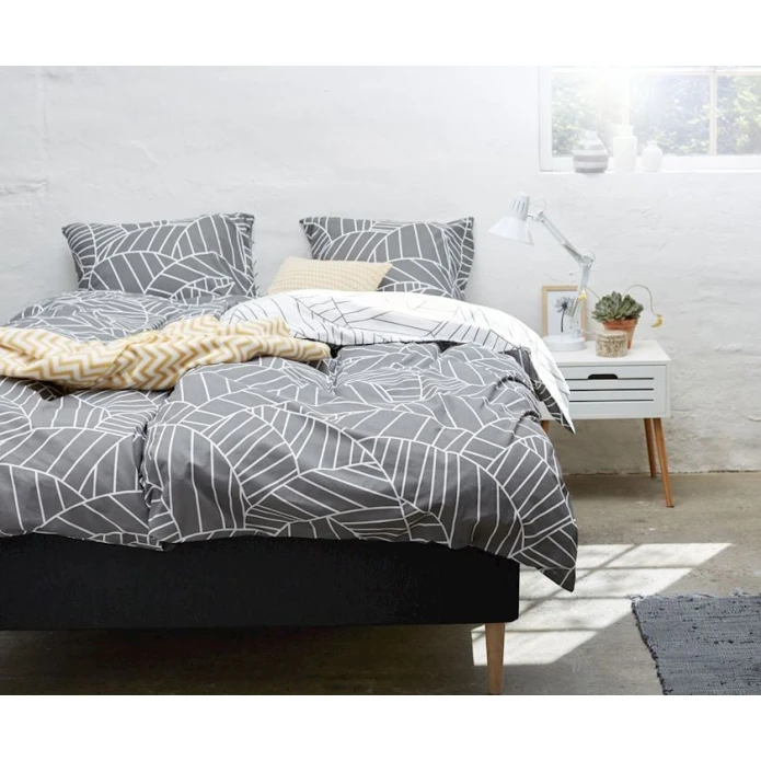 Комплект постельного белья JYSK Paula, пододеяльник 200x220, простыня 240x260, 2 наволочки 50x70, двуспальный, перкаль, серый/белый