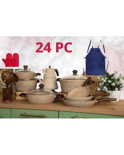 Qab-qacaq dəsti Öncü Granit SAAS-ONQZG24KR, qranit, krem, 24 parça
