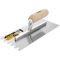 Шпатель Tolsen 41013 зубчатый, 280x120 мм, для штукатурки, сталь/дерево, серый Шпатель Tolsen 41013 зубчатый, 280x120 мм, для штукатурки, сталь/дерево, серый