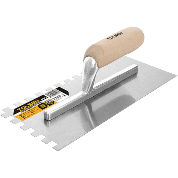 Şpatel Tolsen 41013 dişli, 280x120 mm, gips üçün, polad/taxta, boz
