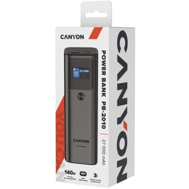 Внешний аккумулятор Canyon PB-2010 TFT 27000mAh PD140W Dark Grey (CNE-CPB2010DG) Внешний аккумулятор Canyon PB-2010 TFT 27000mAh PD140W Dark Grey (CNE-CPB2010DG)