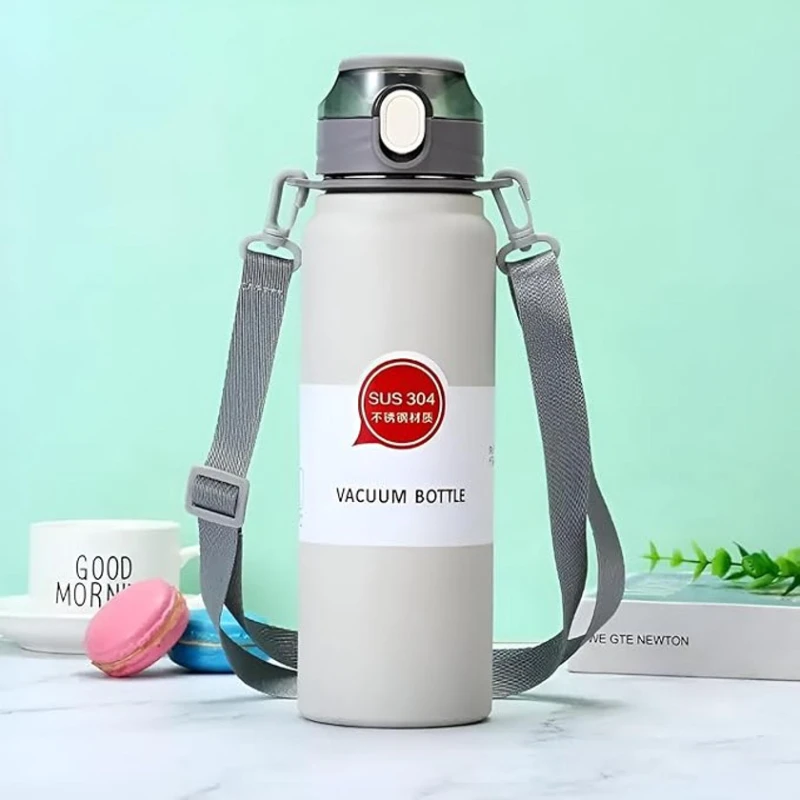 Термос с трубочкой, нержавеющая сталь, белый, 800 мл