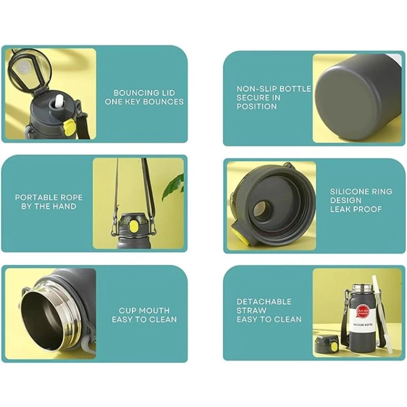 Термос с трубочкой, нержавеющая сталь, белый, 800 мл