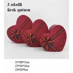 3 Ədədli bordo hədiyyəlik ürək qutusu 0218B