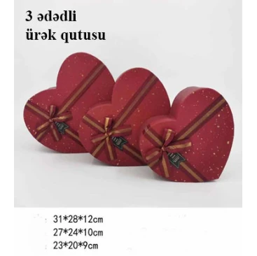 3 Ədədli bordo hədiyyəlik ürək qutusu 0218B
