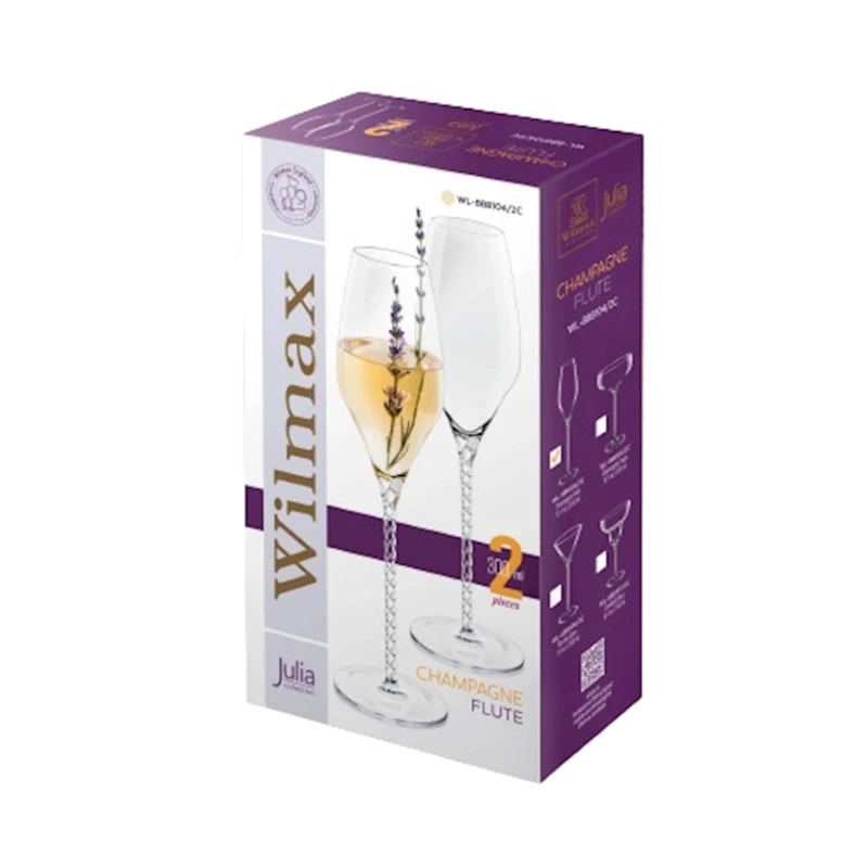Набор бокалов для шампанского Wilmax Julia WL‑888104/2C, 300 мл, хрусталь, прозрачный, 2 шт Набор бокалов для шампанского Wilmax Julia WL‑888104/2C, 300 мл, хрусталь, прозрачный, 2 шт