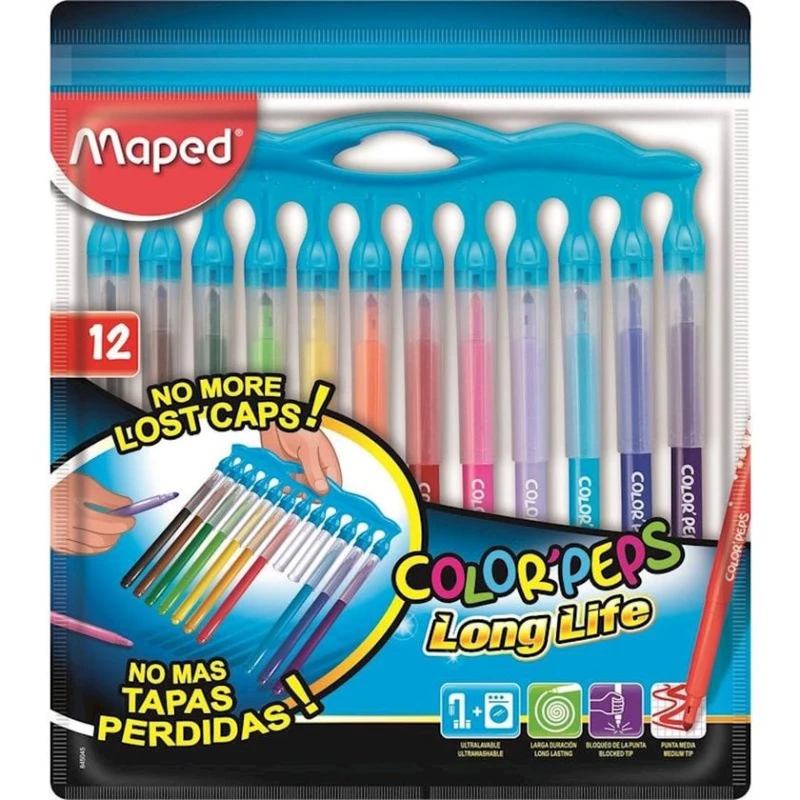 Набор фломастеров Maped Color'peps Long Life, 12шт, смываемые Набор фломастеров Maped Color'peps Long Life, 12шт, смываемые