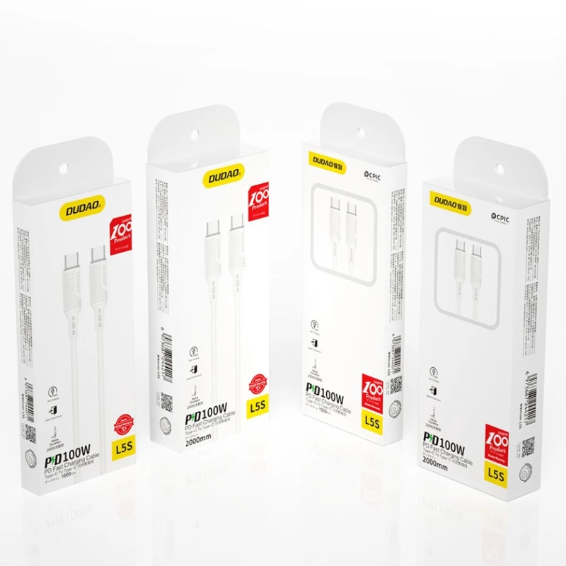 Кабель USB DUDAO L5S Type-C to Type-C, 1 м, Белый Кабель USB DUDAO L5S Type-C to Type-C, 1 м, Белый